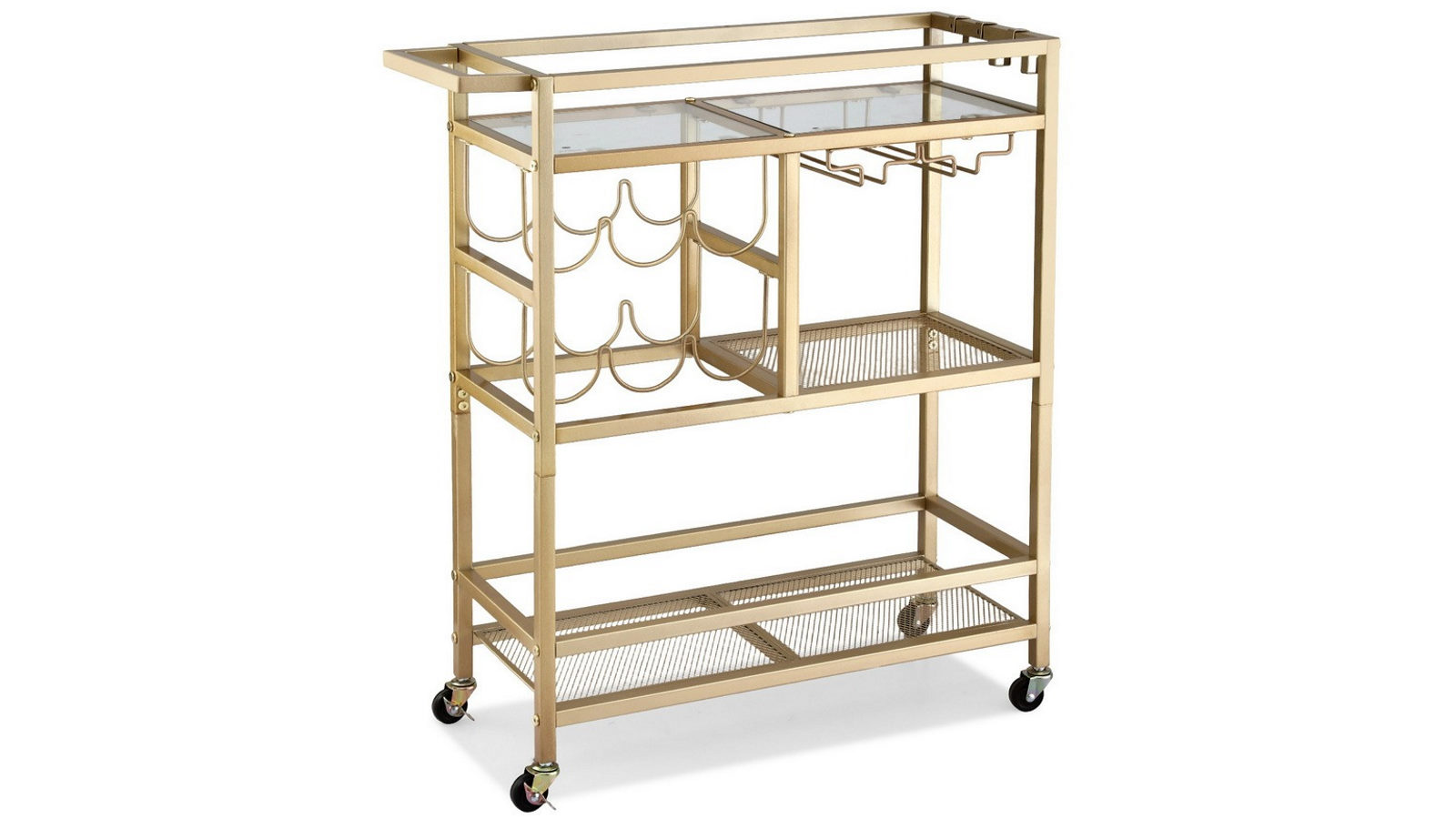 Artiss 72cm Bar Cart Drinks Trolley Serving Wine Rack Glass Holder 3 Hooks - Gold