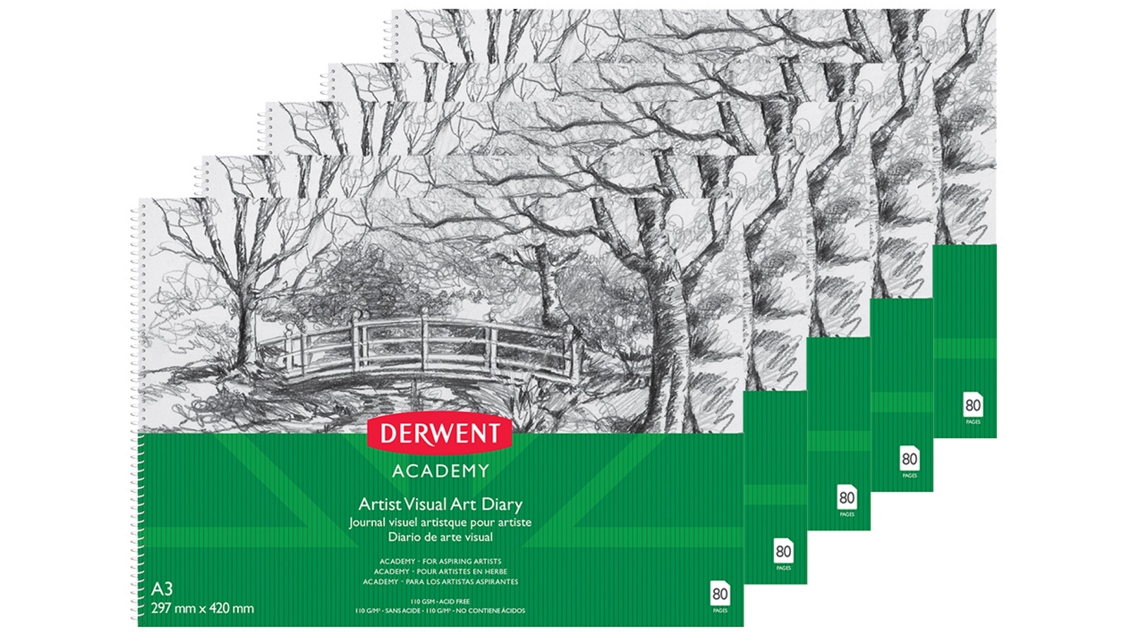 Derwent Academy A3 80pages Artist Visual Art Diary - 5 Pack