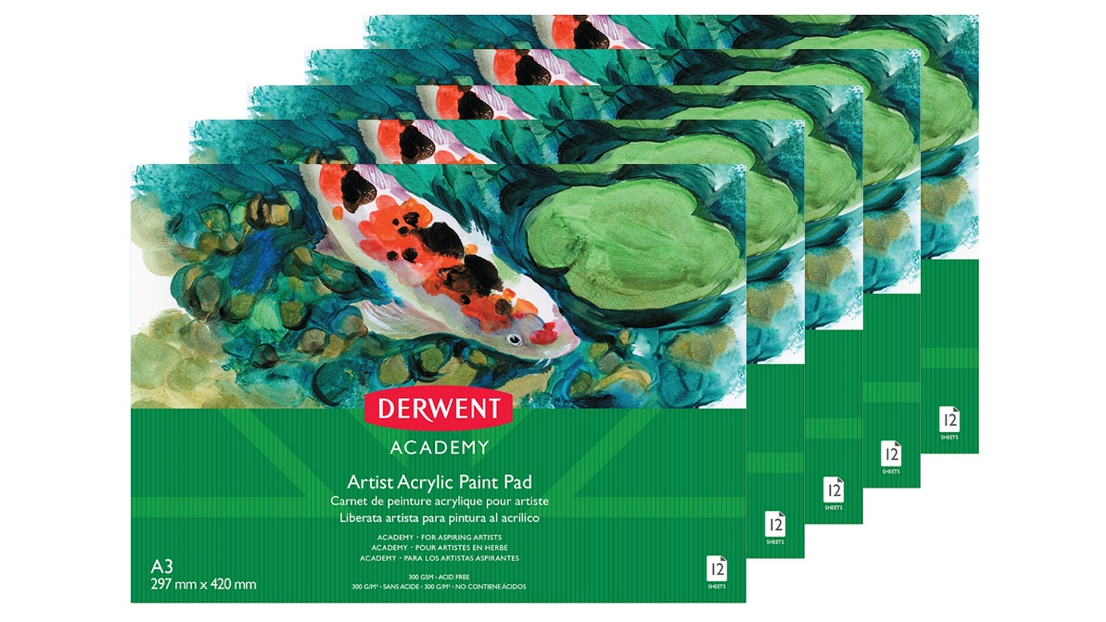 Derwent Academy A5 12 Sheets Artist Acrylic Paint Pad - 5 Pack