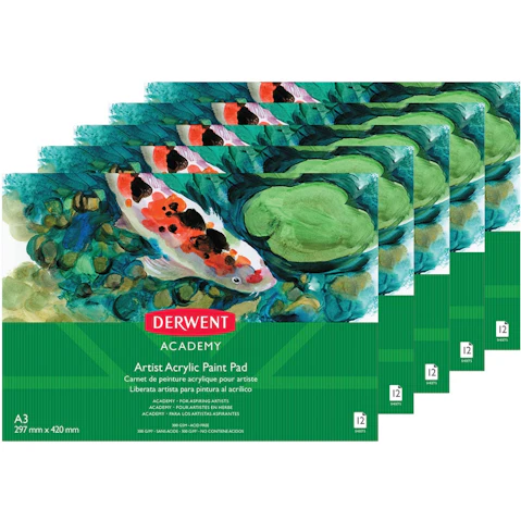 Derwent Academy A5 12 Sheets Artist Acrylic Paint Pad - 5 Pack