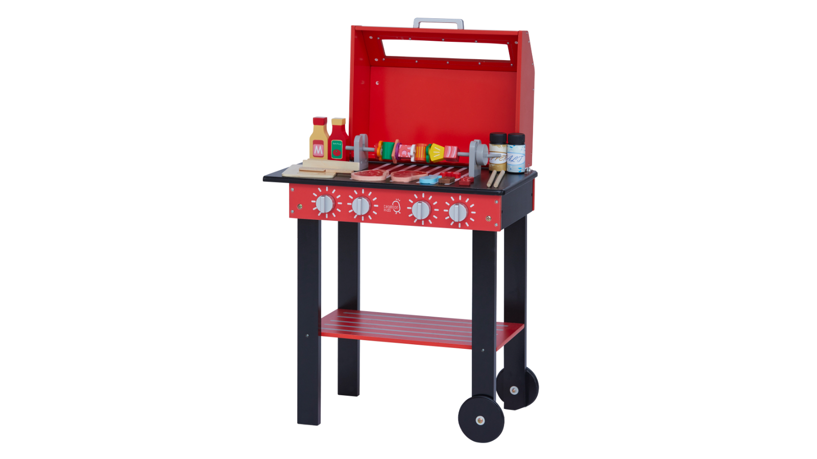 Teamson Kids Little Helper Backyard Pretend Propane BBQ Grill Playset with Accessories - Red