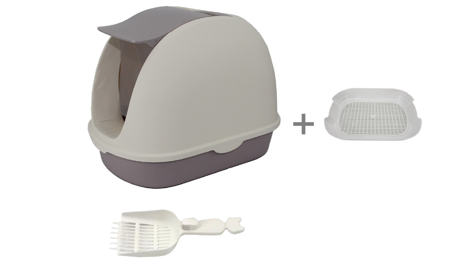 YES4PETS Portable Hooded Cat Toilet Litter Box Tray House with Scoop and Grid Tray - White
