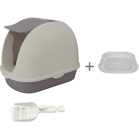 YES4PETS Portable Hooded Cat Toilet Litter Box Tray House with Scoop and Grid Tray - White