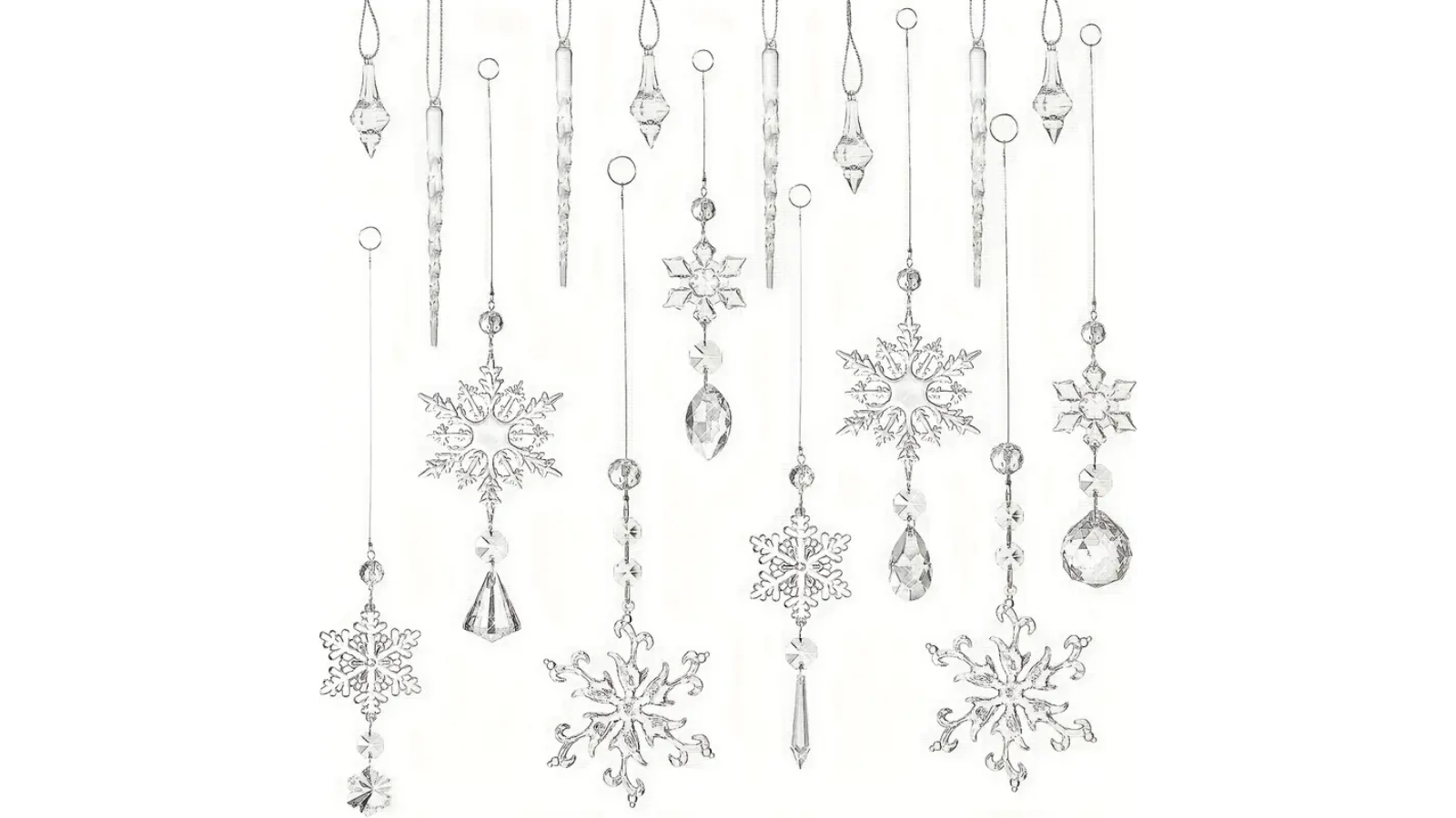 NNETM Set of 16 Crystal Elegance Transparent Christmas Snowflake Ornament
