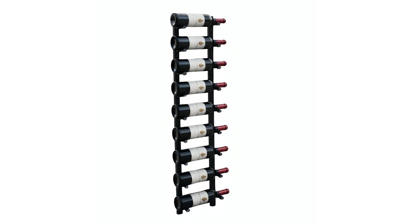 KingsBottle 102.6cm Metal Rail Wall-Mounted Wine Rack with 9 Pairs Single Deep Offset Peg