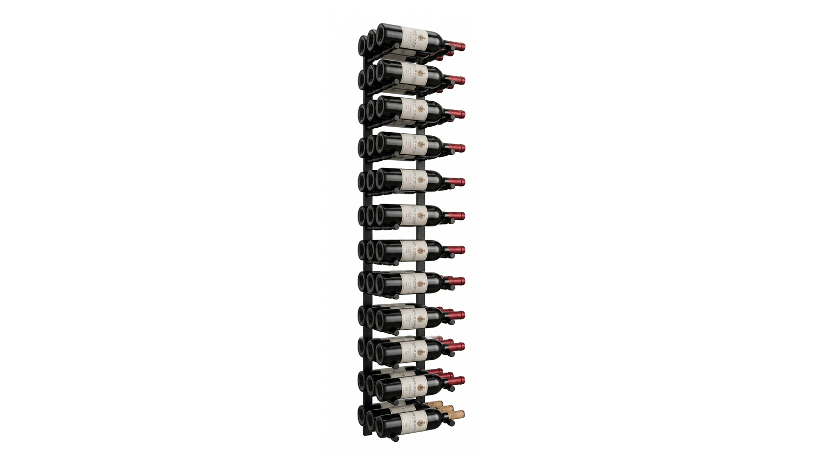 KingsBottle 136.8cm Metal Rail Wall-Mounted Wine Rack with 12 Pairs Triple Deep Offset Peg
