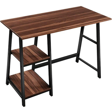 Design Square 2-Shelve Office Desk Metal Frame - Dark Brown