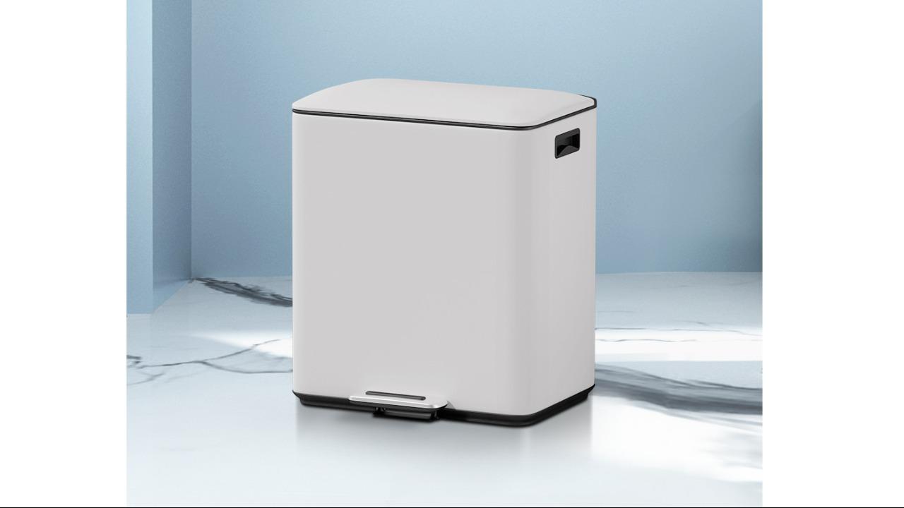 Cefito Dual Compartments 40L Pedal Rubbish Dustbin - White