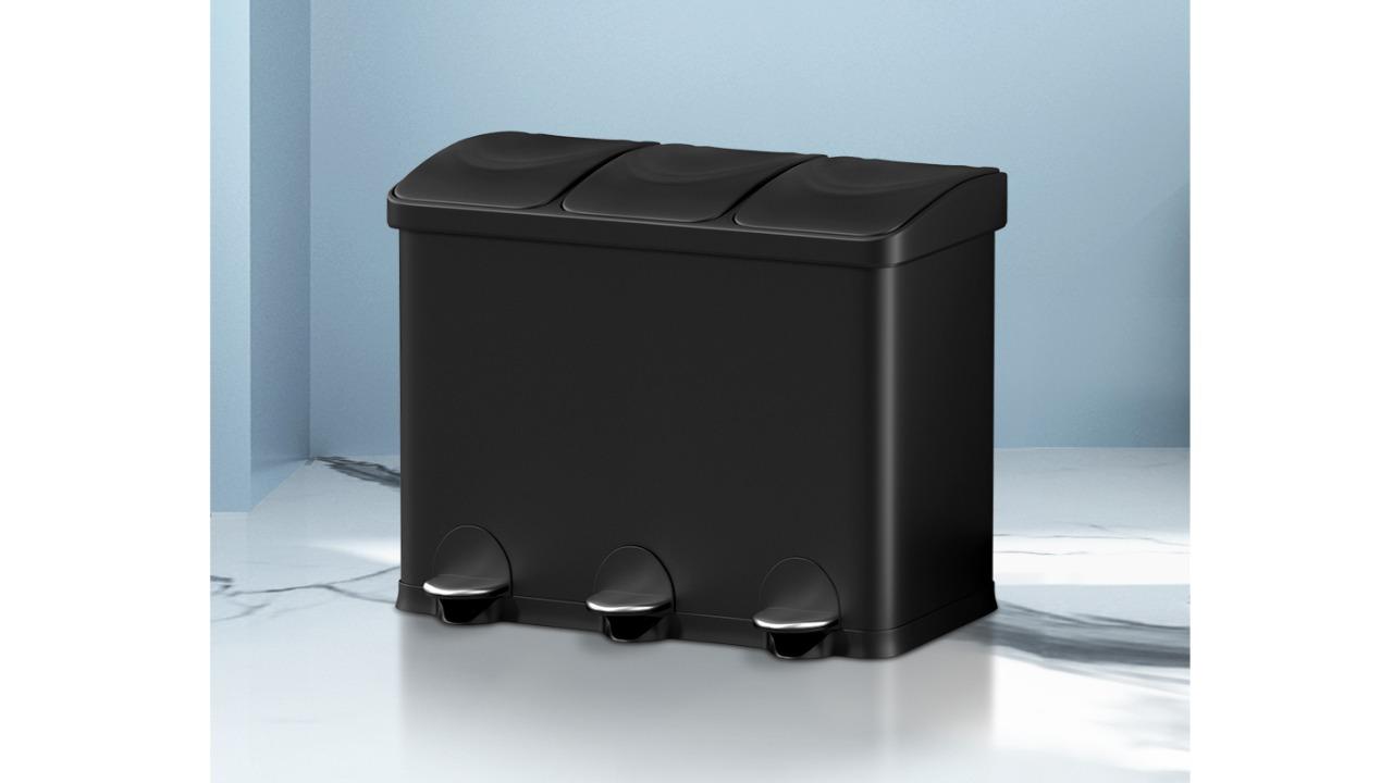 Cefito Triple Compartments Pedal Rubbish Dustbin - 45 Litre