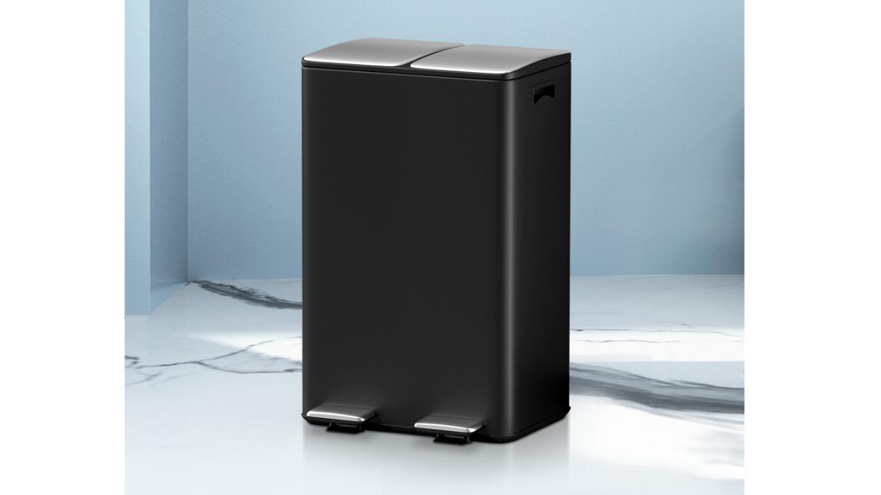 Cefito Dual Compartments 60L Pedal Rubbish Dustbin - Black