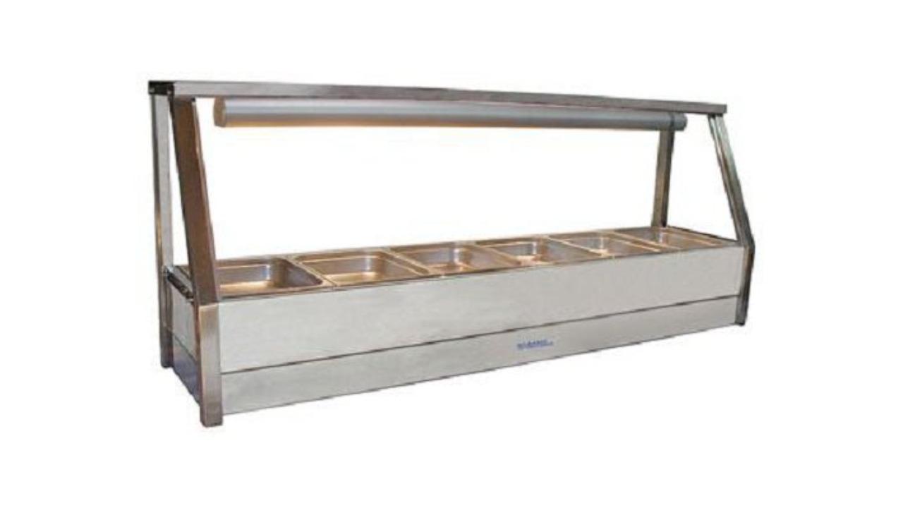 Roband Straight Glass Hot Food Display Bar and 6 Pans Single Row