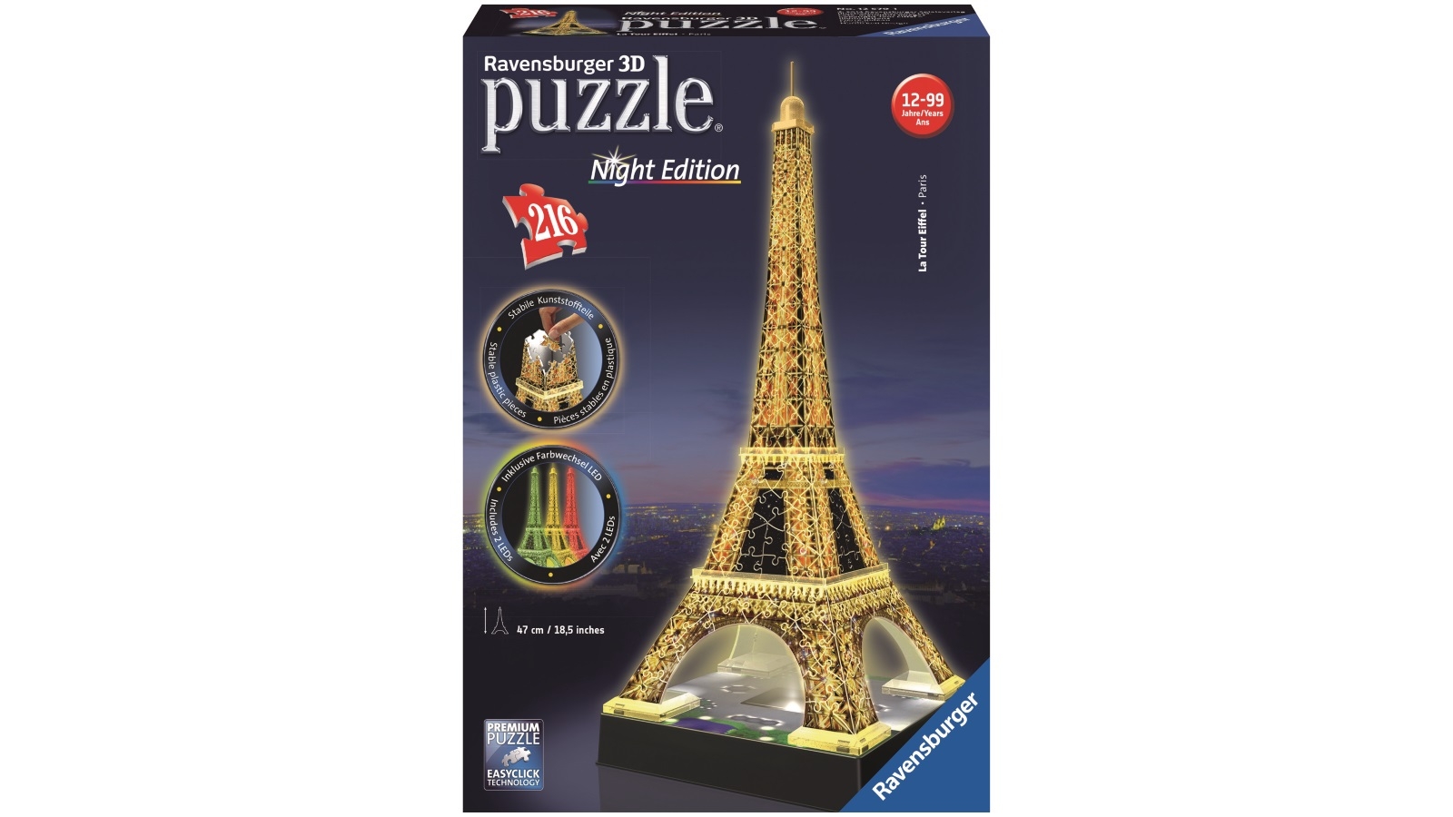 Ravensburger Eiffel Tower at Night 3D 216 Piece Jigsaw Puzzle