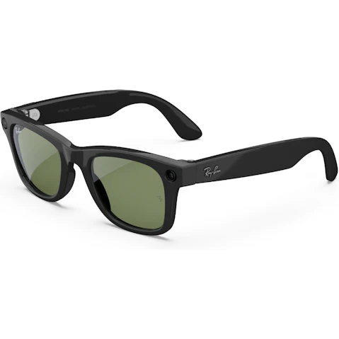 Ray-Ban Meta Wayfarer Gen 2 AI Glasses - Shiny Black Standard Frame with Green Lens
