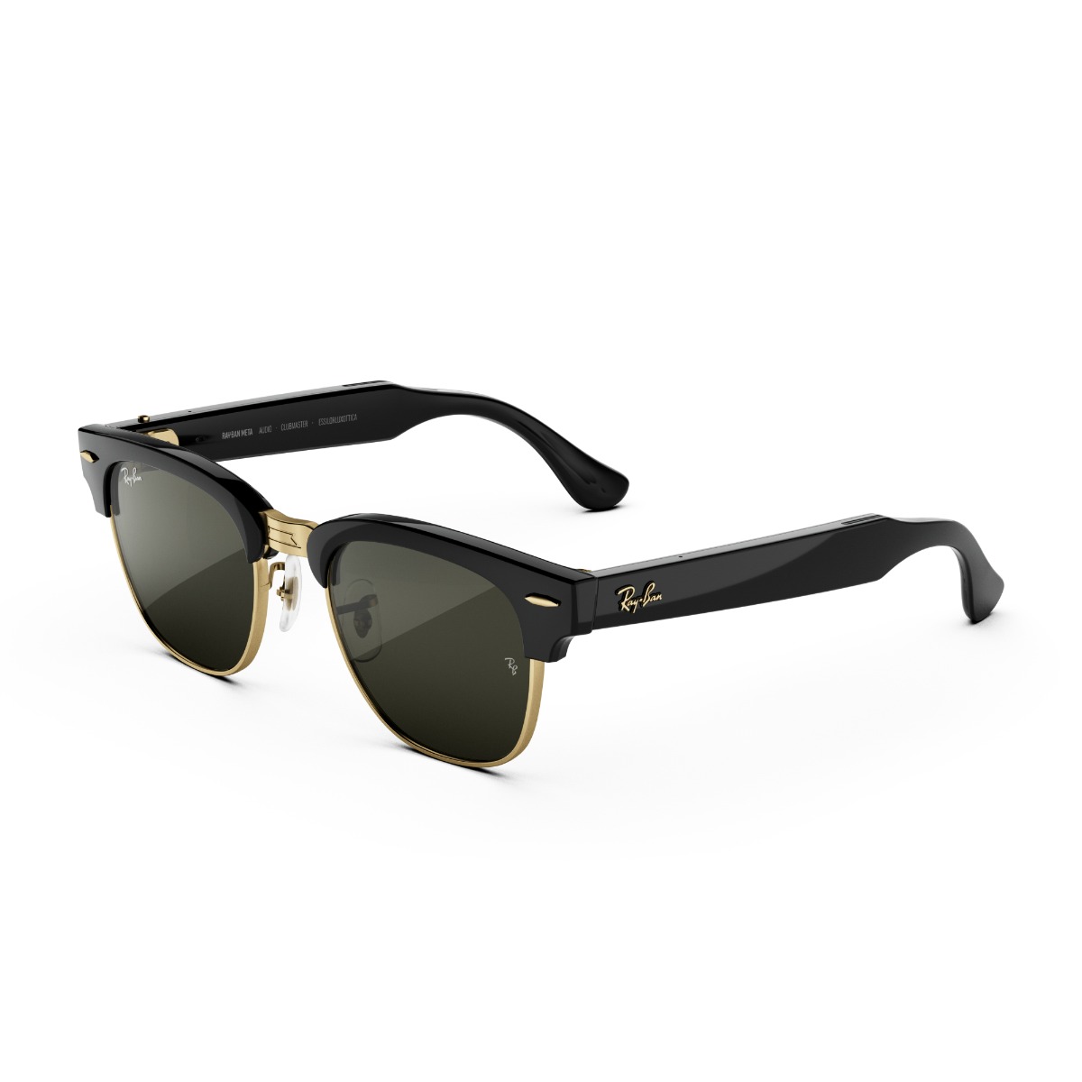 Ray-Ban Meta Audio Clubmaster AI Glasses - Shiny Black on Gold Frame with Green Lenses