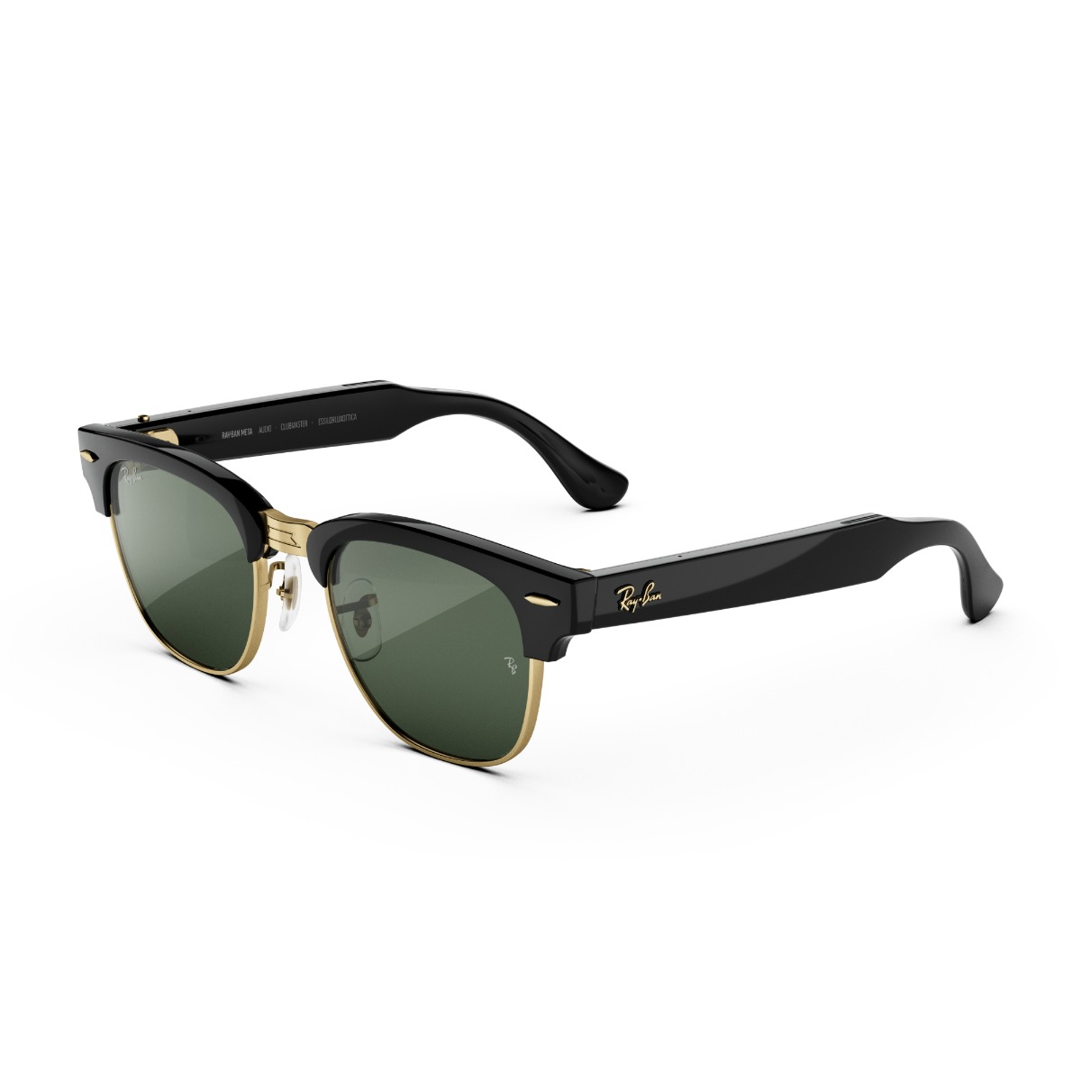 Ray-Ban Meta Audio Clubmaster AI Glasses - Shiny Black on Gold Frame with Transitions Graphite Green Lenses