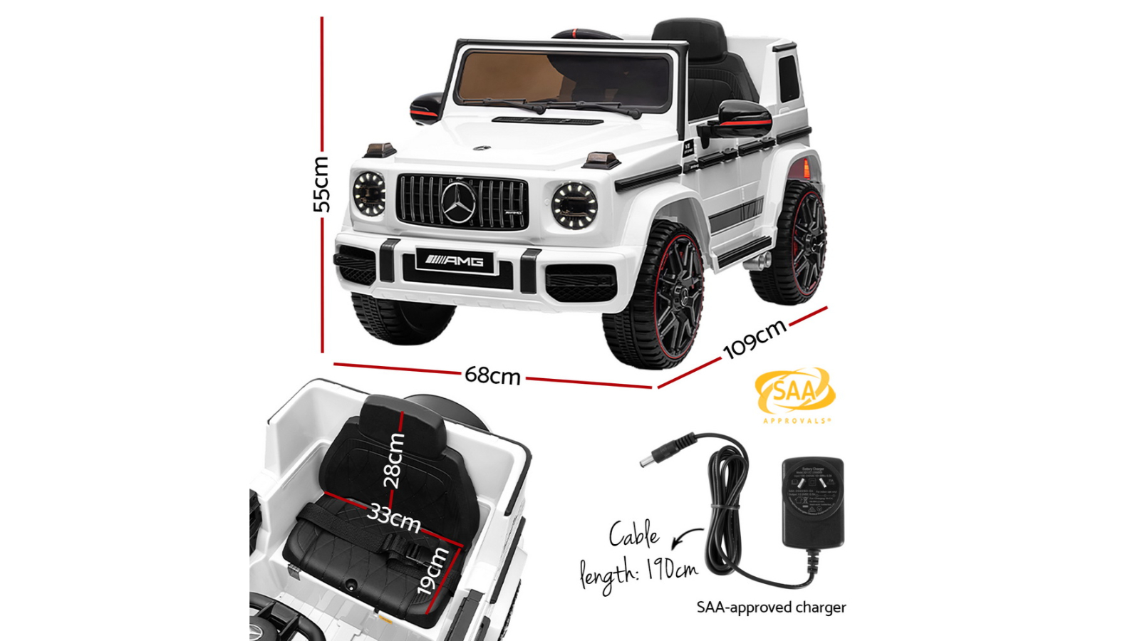 Mercedes Benz Kids Ride On Car Electric AMG G63 Licensed Remote Cars 12V White