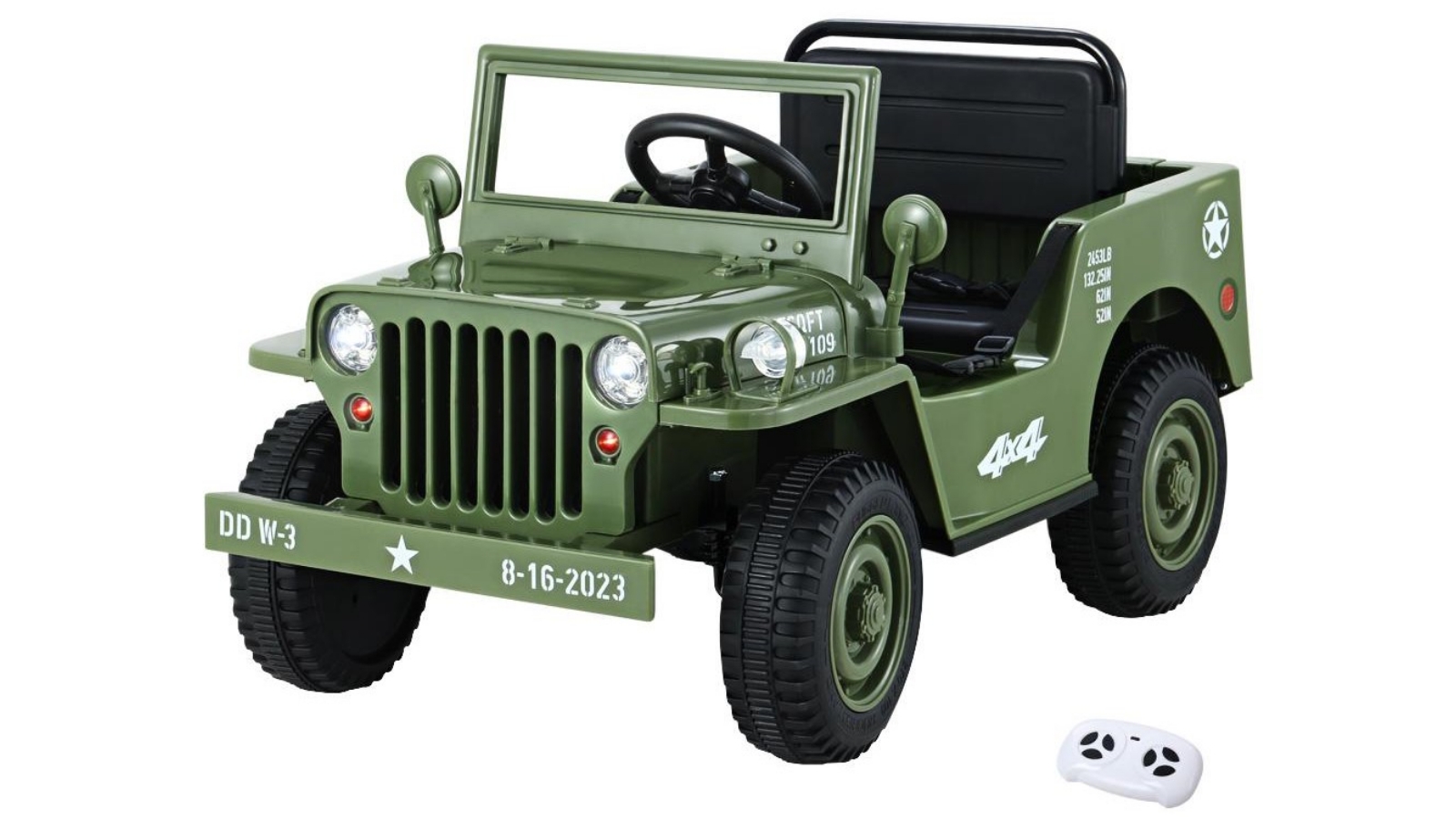 Rigo Ride On Car Jeep Kids Electric Military Toy Cars 12V Olive