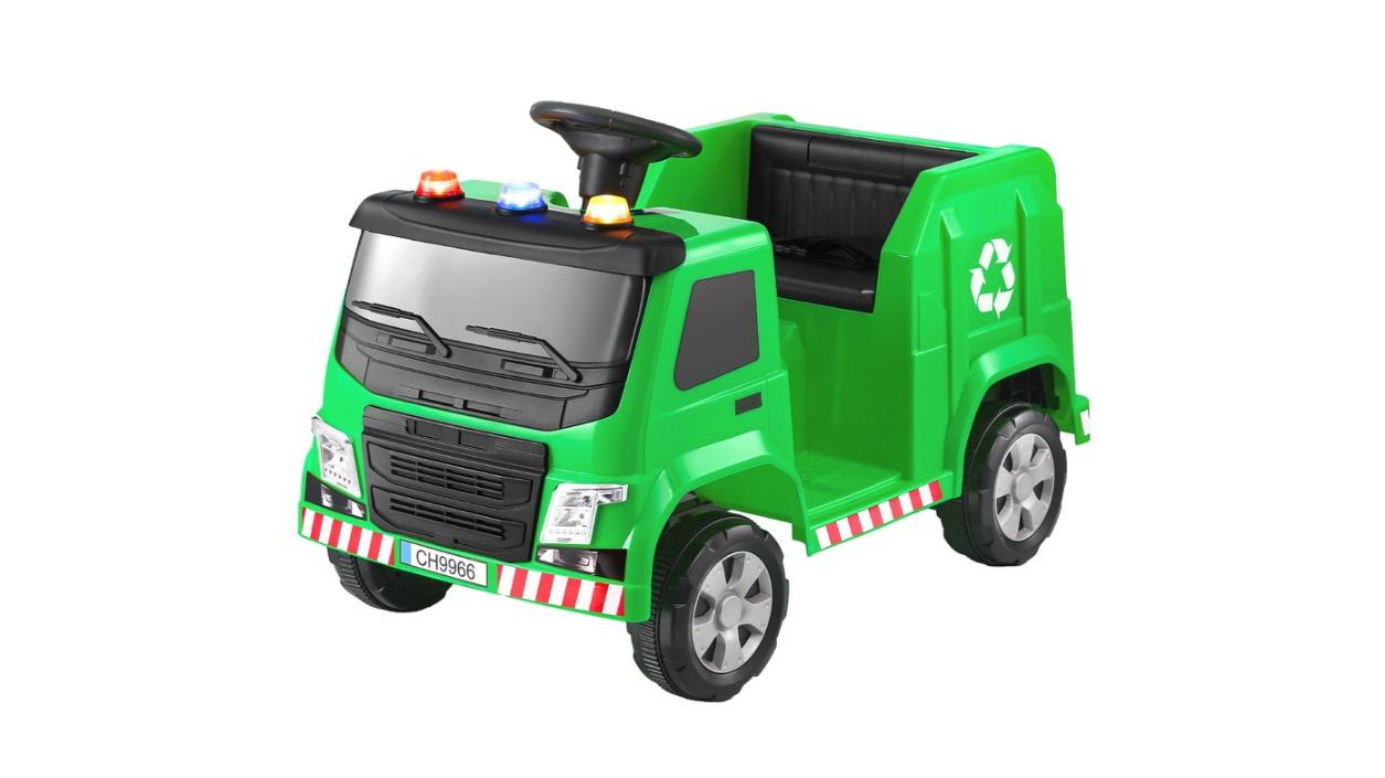 Rigo Garbage Truck Police Light 12V Electric Toy Car Kids Ride-On Car - Green