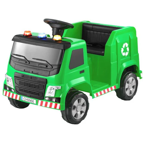 Rigo Garbage Truck Police Light 12V Electric Toy Car Kids Ride-On Car - Green