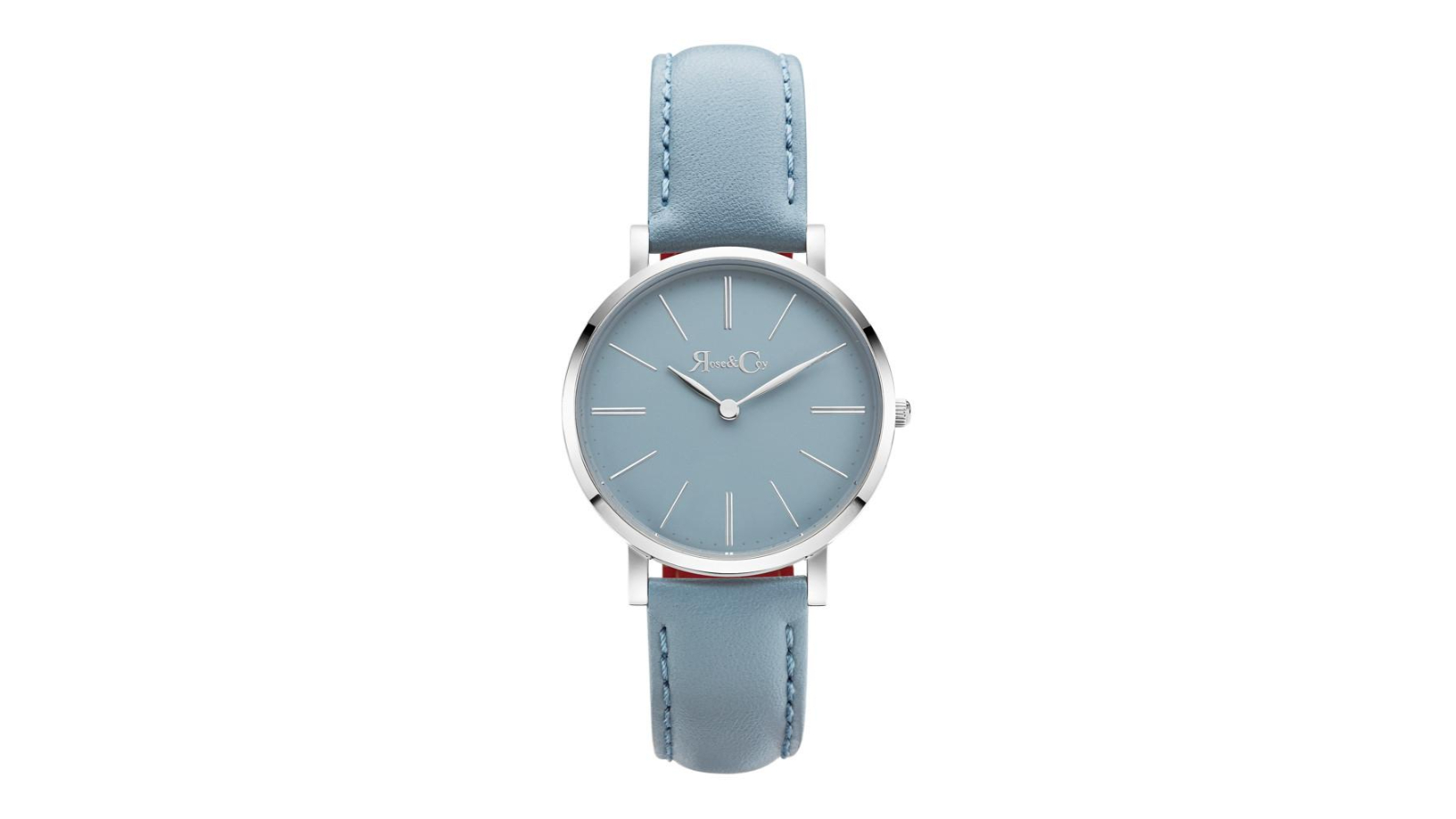 Rose and Coy 4cm Pinnacle Ultra Slim Mesh Strap Watch - Silver/Sky Blue