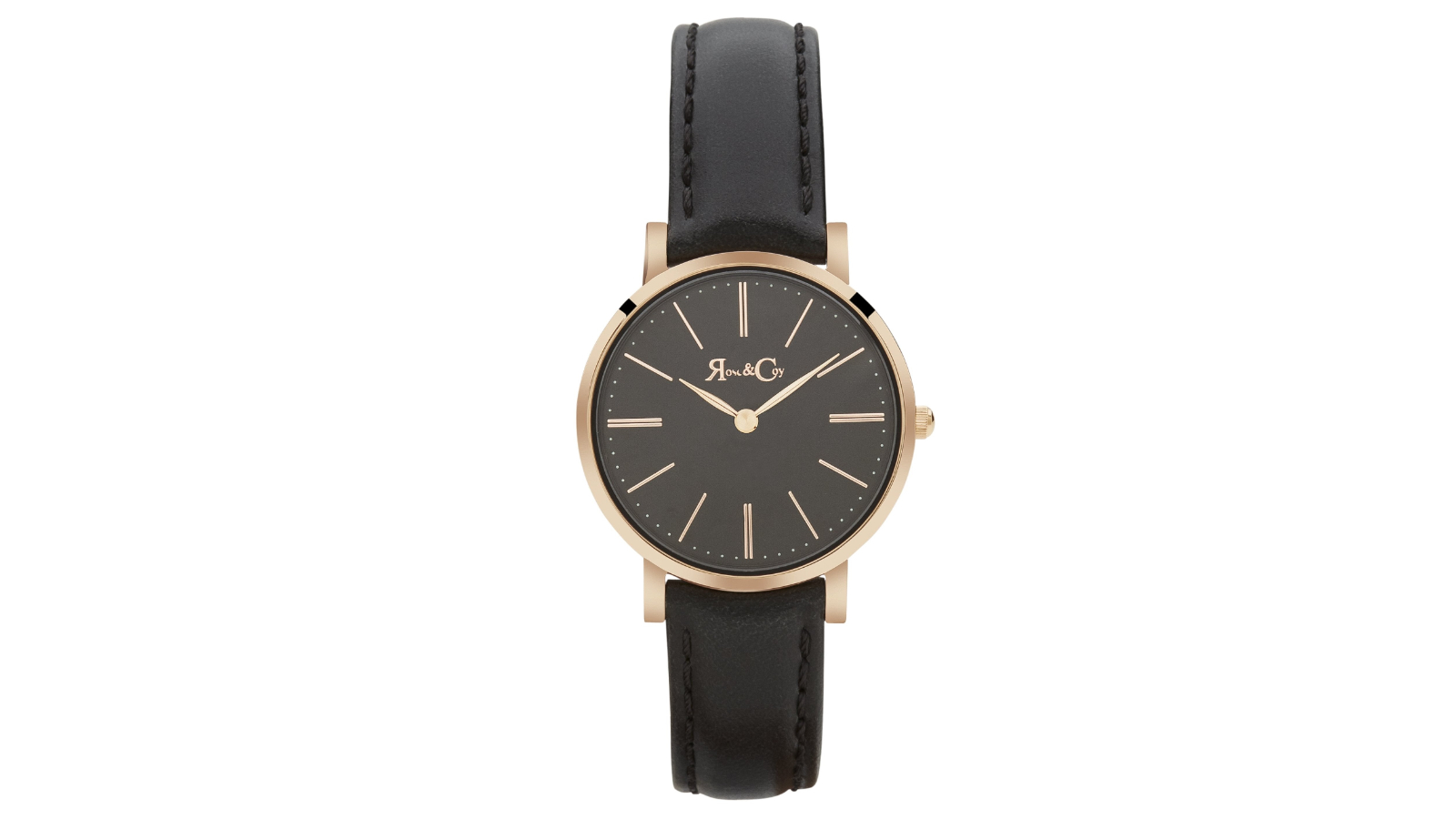Rose and Coy 3cm Petite Pinnacle Rose Gold - Black Leather