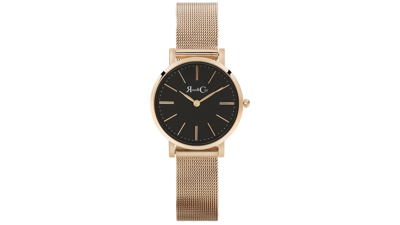 Rose and Coy 3cm Petite Pinnacle Black Dial - Rose Gold