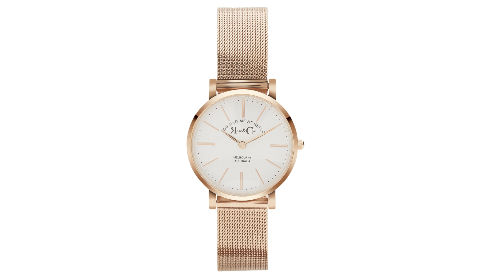 Rose and Coy 3cm You Had Me at Hello Mesh Strap - Rose Gold