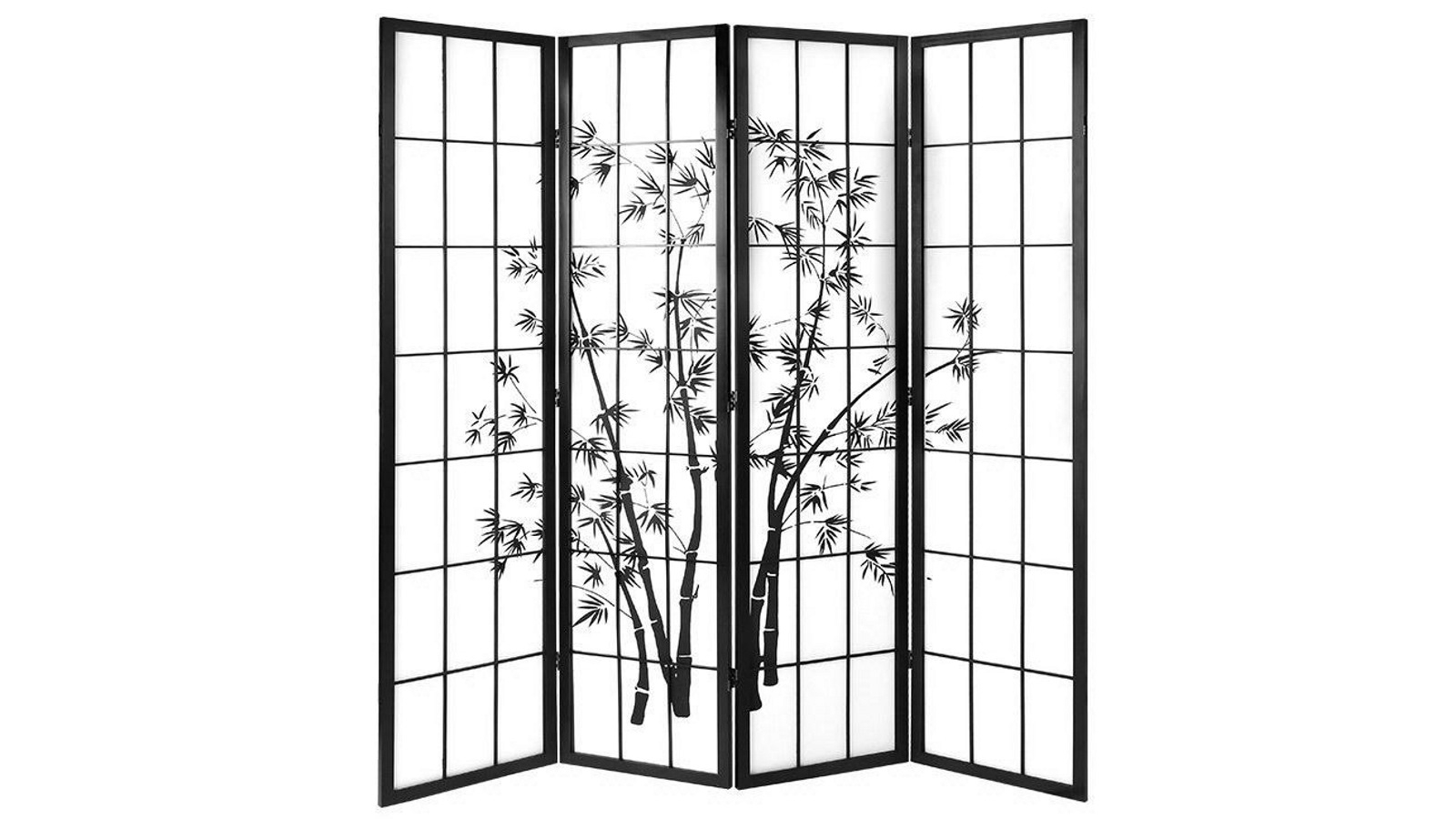 Artiss 4 Panel Shoji Bamboo Room Divider - Black/White