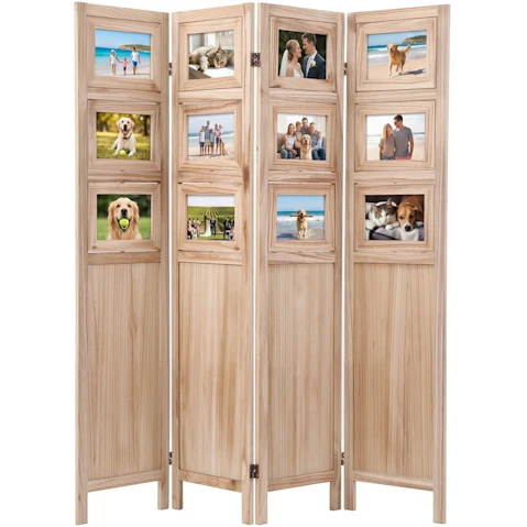 Artiss 4 Panel Folding Privacy Screen Room Divider with Rotatable Photo Collage Display - Natural