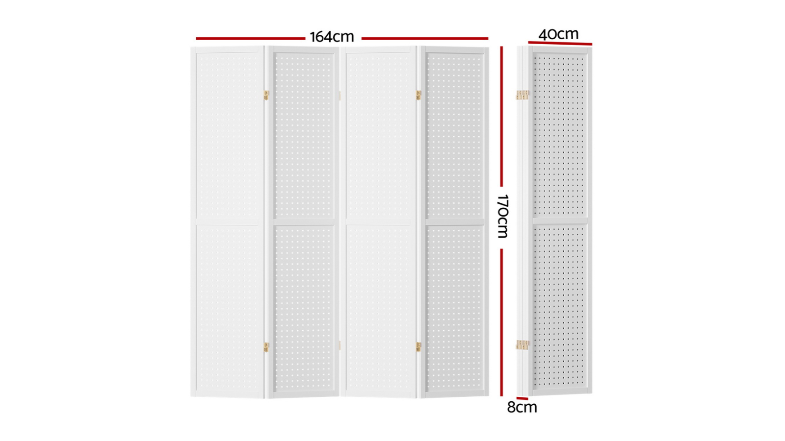 4 Panel Wooden Room Divider With Pegboard – Folding Privacy Screen For Bedroom, Office, Shop