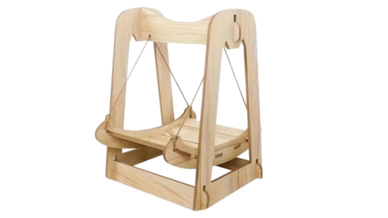 NNETM Wooden Rocking Bed Cat Furniture Double Layer Cat Hammock