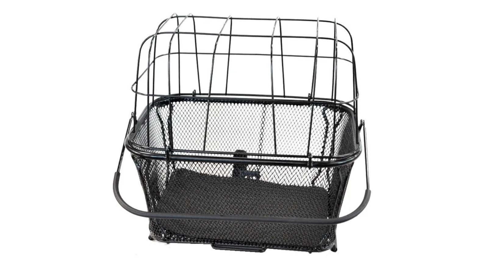 Action Bike and Ski Metal Front Mounted Bicycle Pet Basket with Safety Strap - Black 