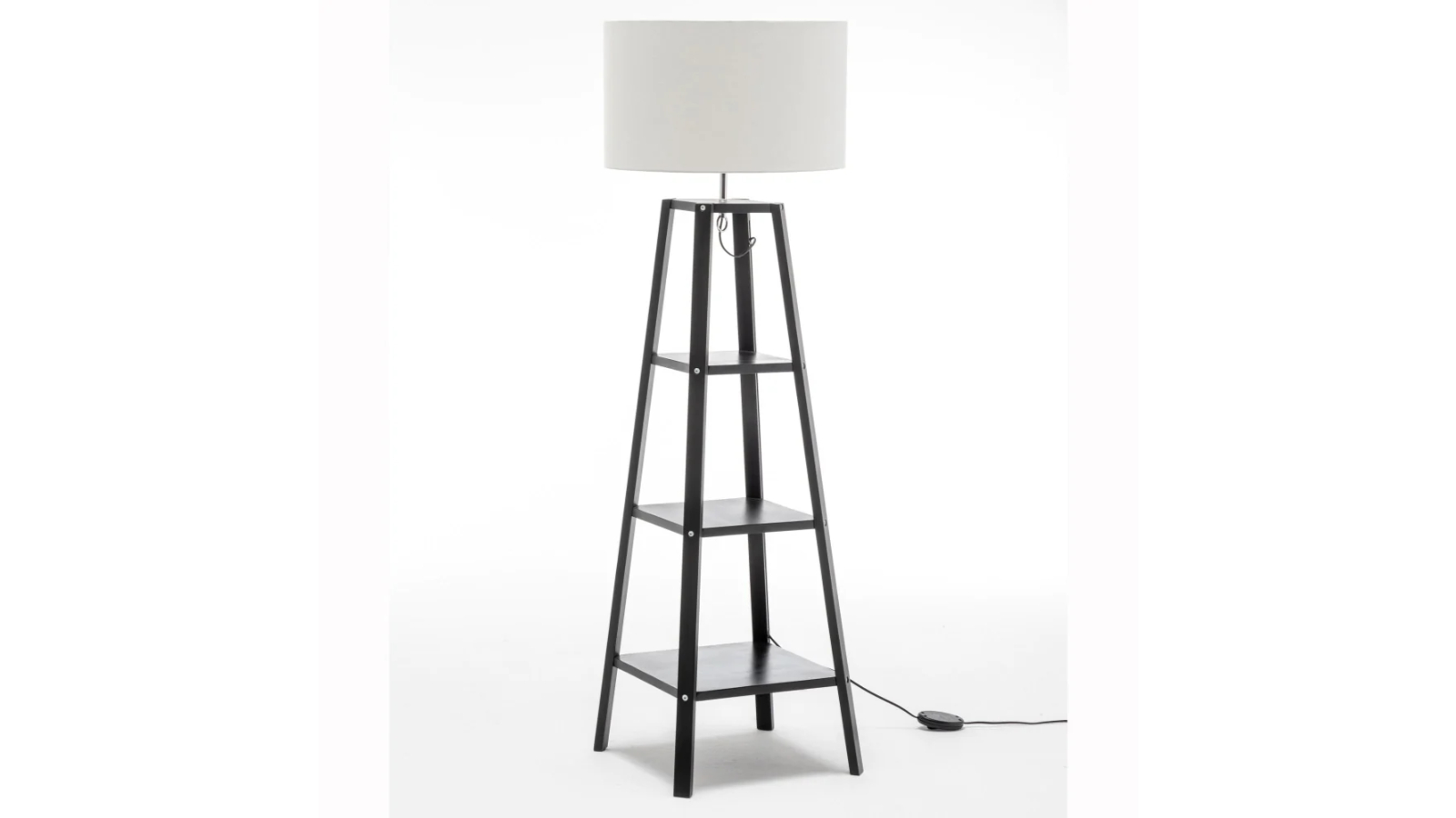 New Oriental Ren Rubberwood 3 Square Shelve Floor Lamp with Linen Shade - White/Black