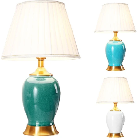 SOGA Ceramic Oval Table Lamp with Gold Metal Base Desk Lamp