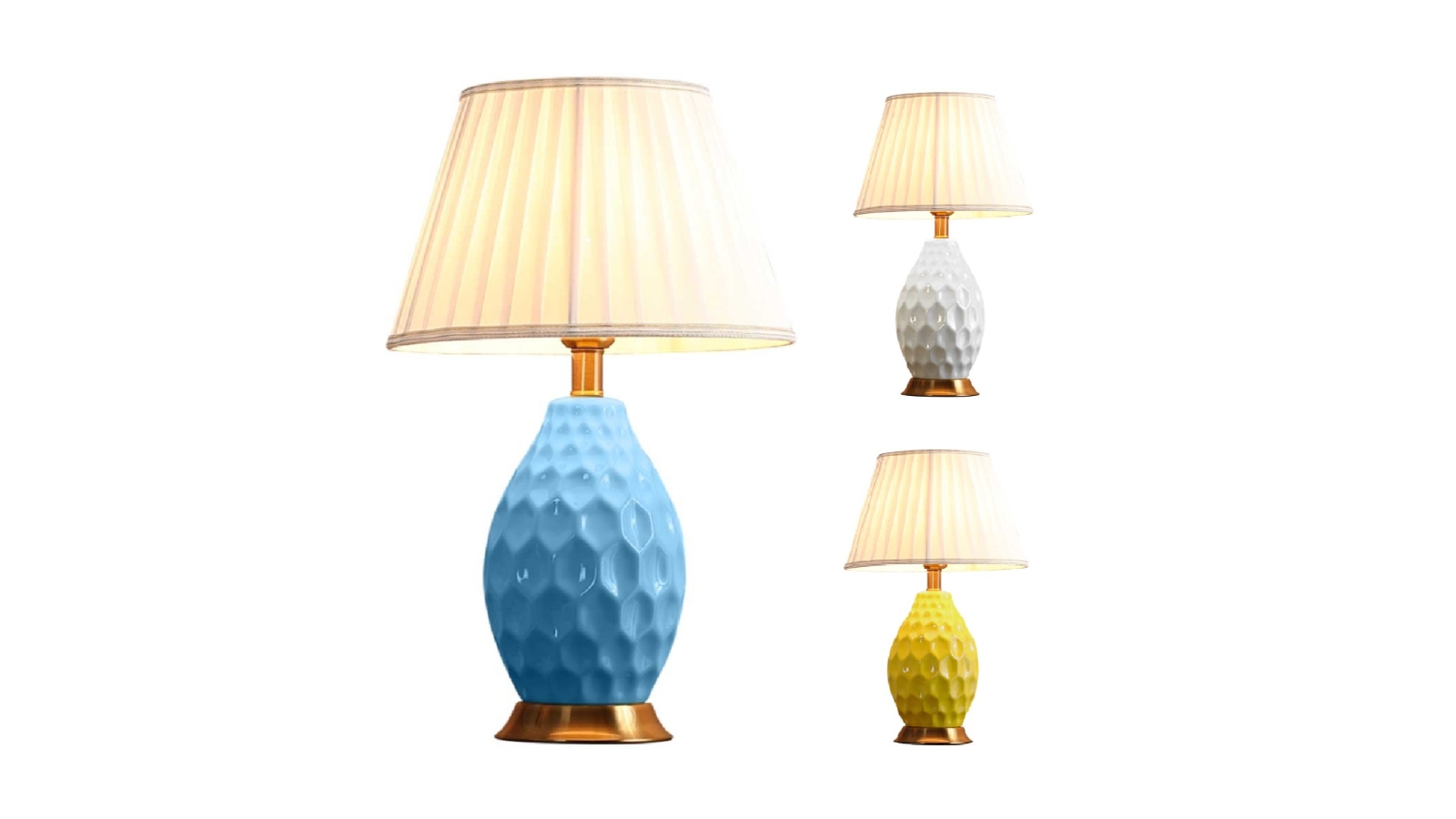 SOGA Textured Ceramic Oval Table Lamp with Gold Metal Base