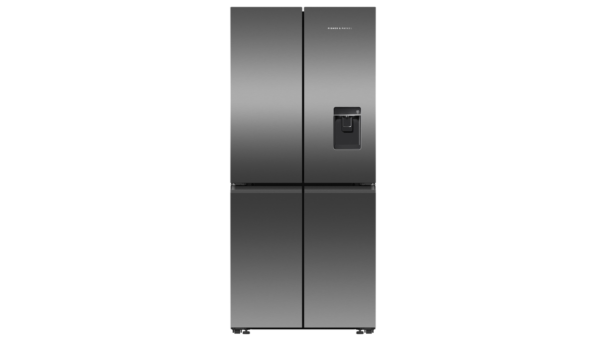 Fisher & Paykel 498L Slimline Quad Door Fridge with Ice & Water Dispenser Black Stainless