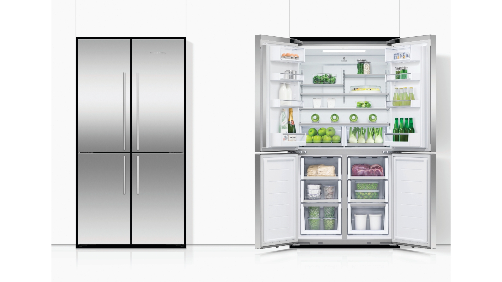 Freestanding Quad Door Refrigerator Freezer, 90.5cm, 538L, Ice & Water