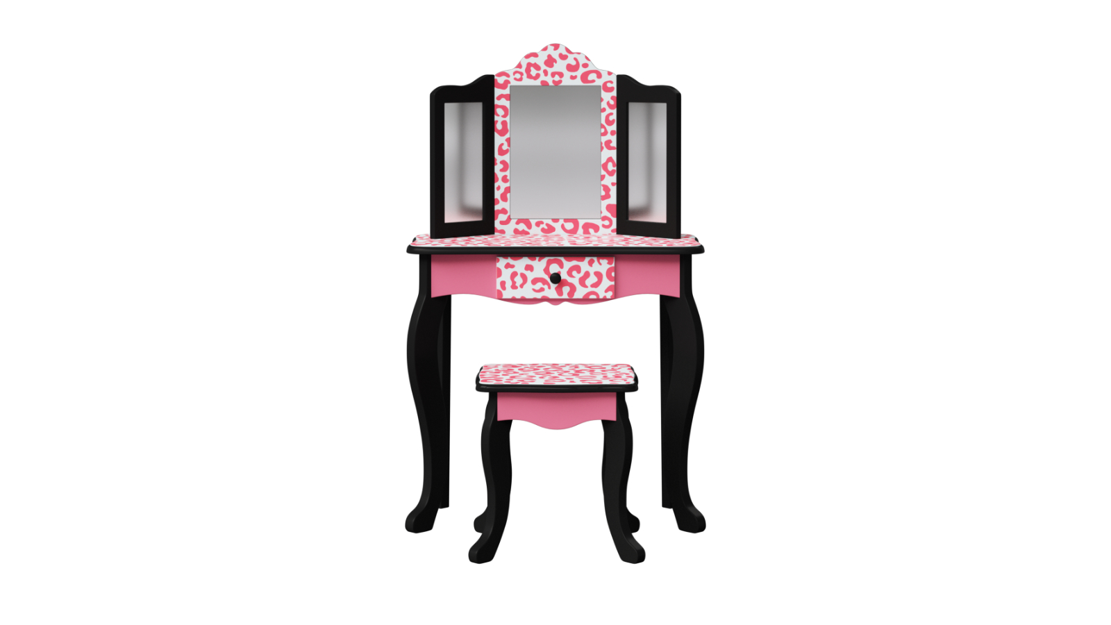Fantasy Fields Kids Gisele Leopard Print Play Vanity Table and Stool - Black/Pink