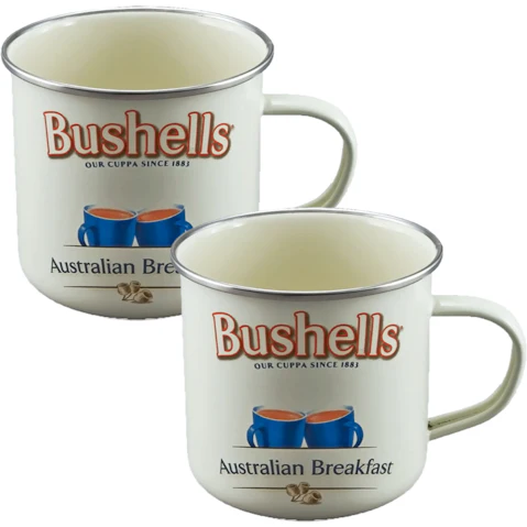 Rojo Set of 2 450ml Bushells Enamel Mug - White