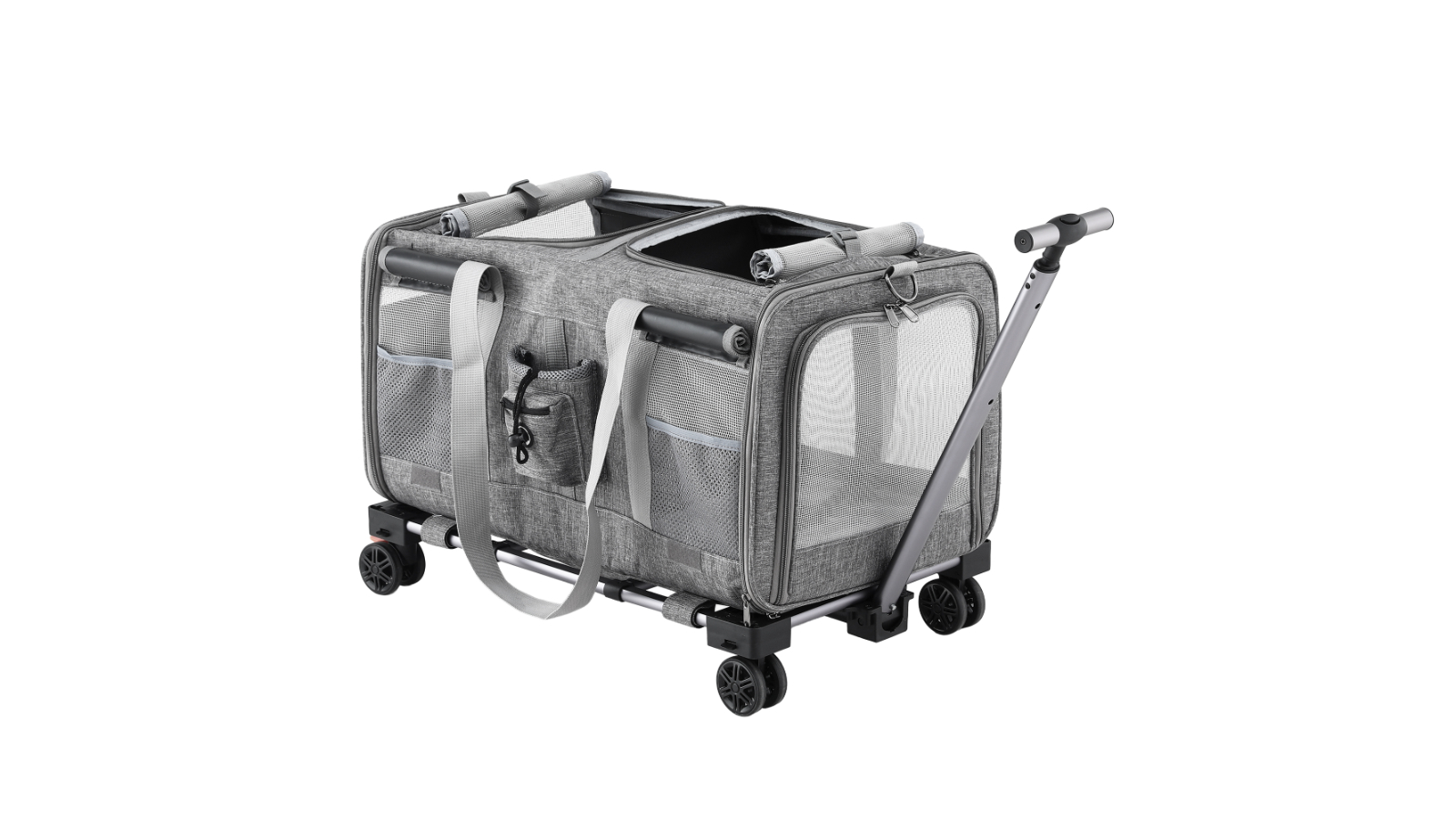 i.Pet Foldable Cat/Dog Swivel Wheel Trolley/Carrier - Grey