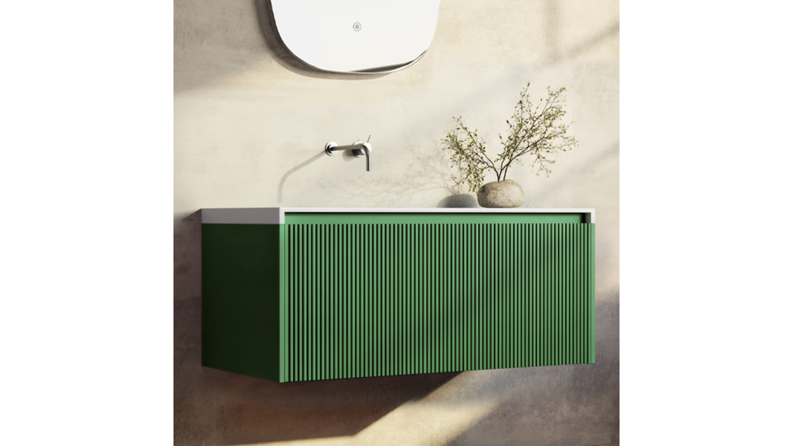 BelBagno Rimini 1000 Wall-Hung Vanity With Solid Surface Top - Rain Forest