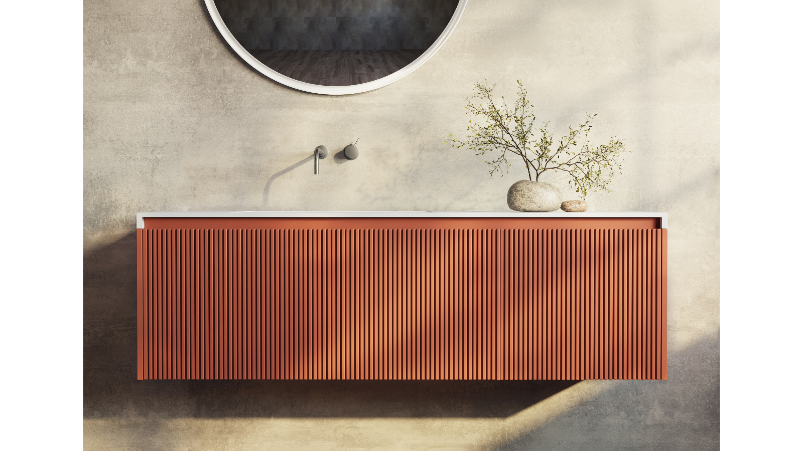 BelBagno Rimini 1400 Wall-Hung Vanity With Solid Surface Top - Potter's Clay