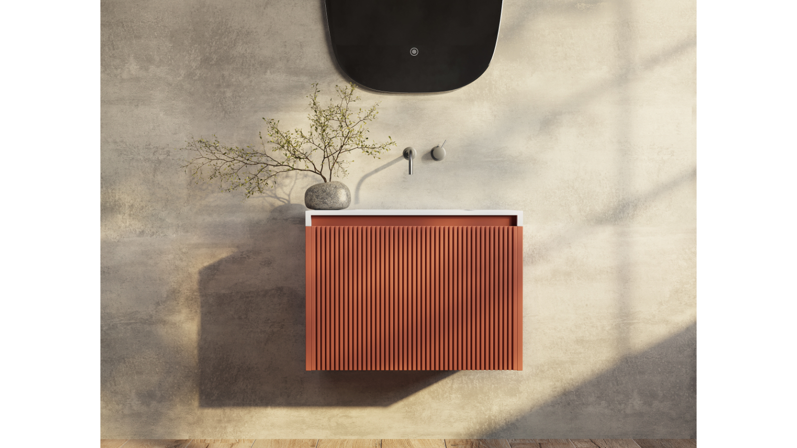 BelBagno Rimini 600 Wall-Hung Vanity With Solid Surface Top - Potter's Clay