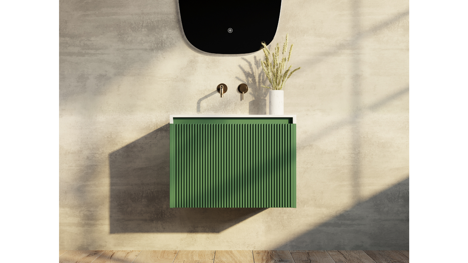 BelBagno Rimini 600 Wall-Hung Vanity With Solid Surface Top - Rain Forest