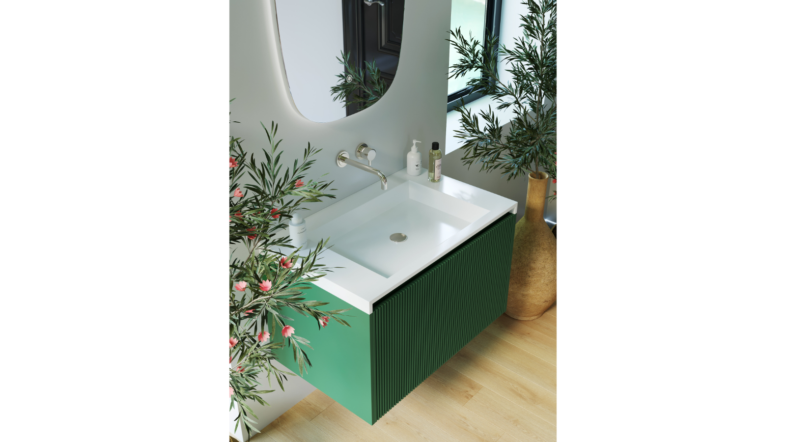 Rimini wall hung bathroom vanity 1500mm Rain Forest main image 1