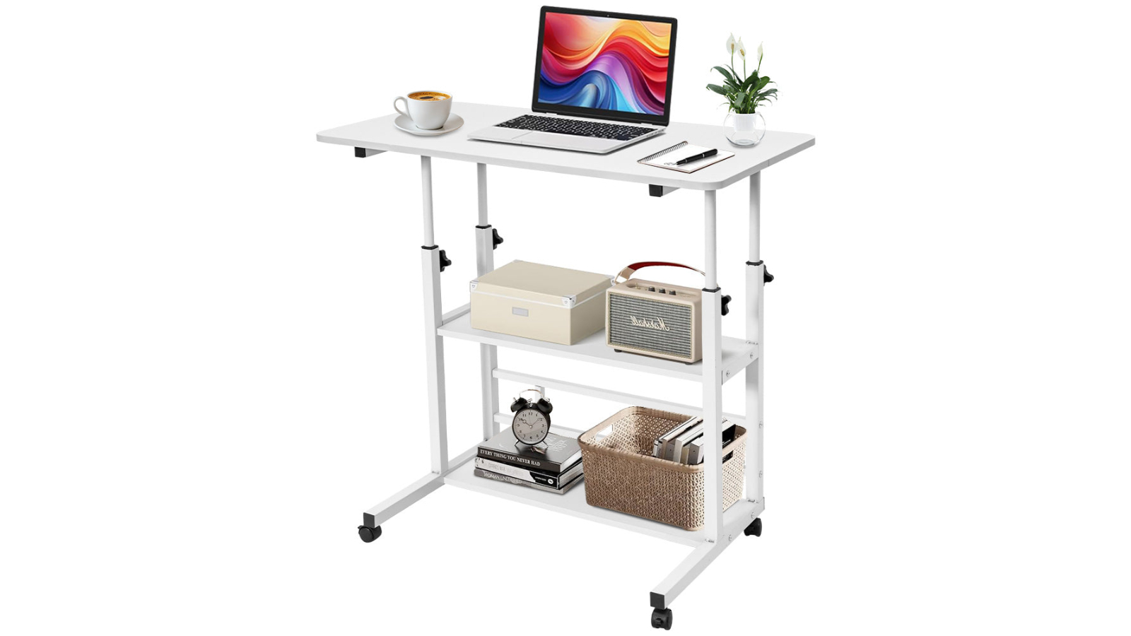 YS Adjustable Rolling Side Table with Storage