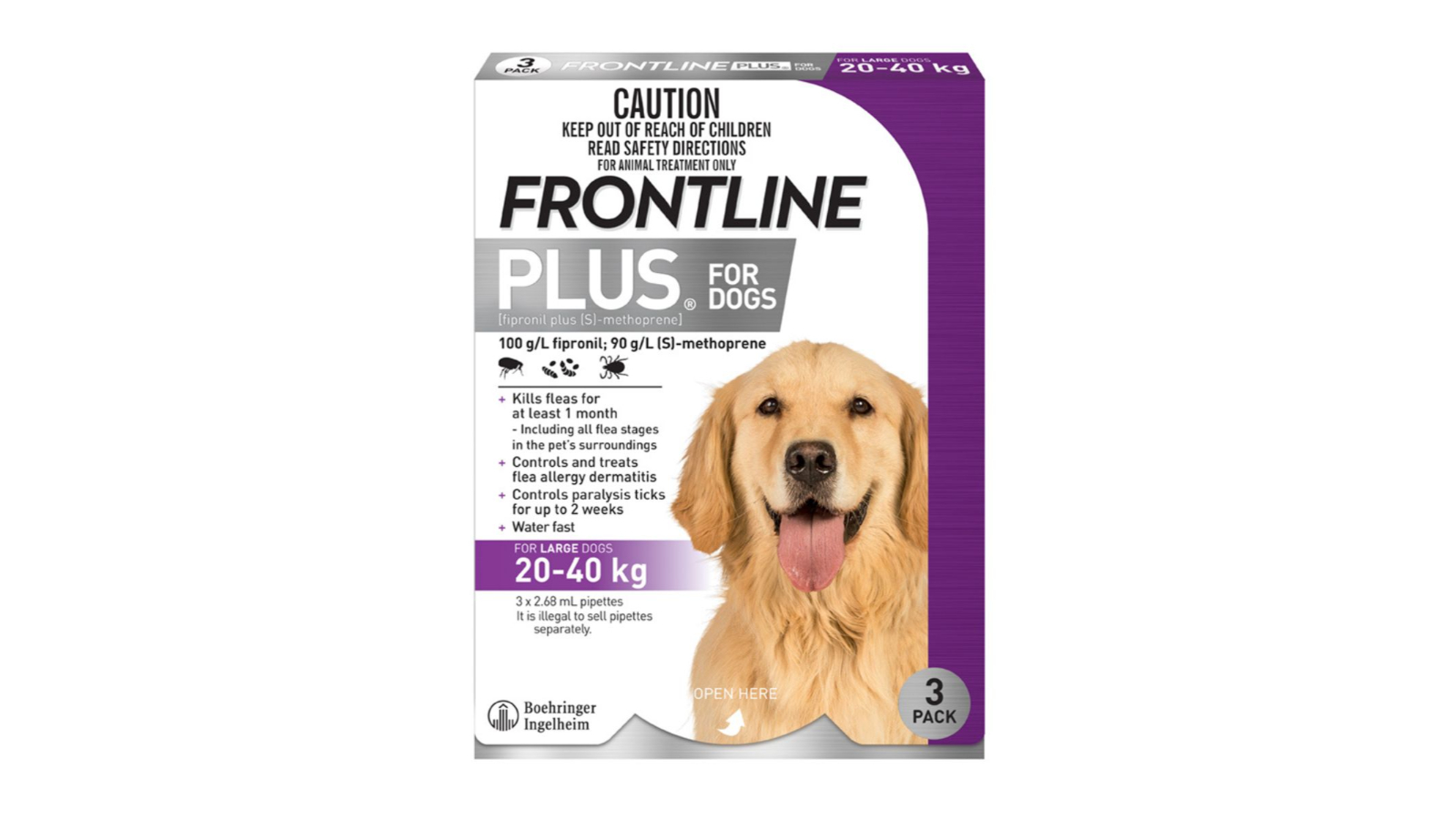 Frontline Plus WFPDL3 Pack of 3 20-40kg Dogs Flea and Tick Treatment - Purple