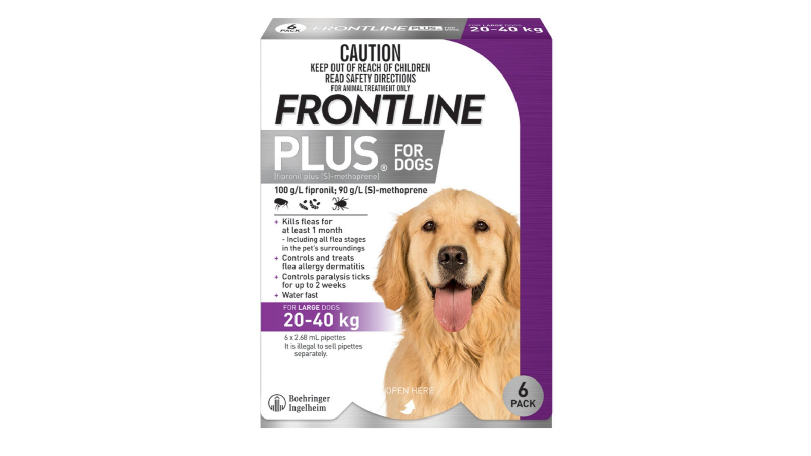 Frontline Plus WFPDL6 Pack of 6 20-40kg Dogs Flea and Tick Treatment - Purple