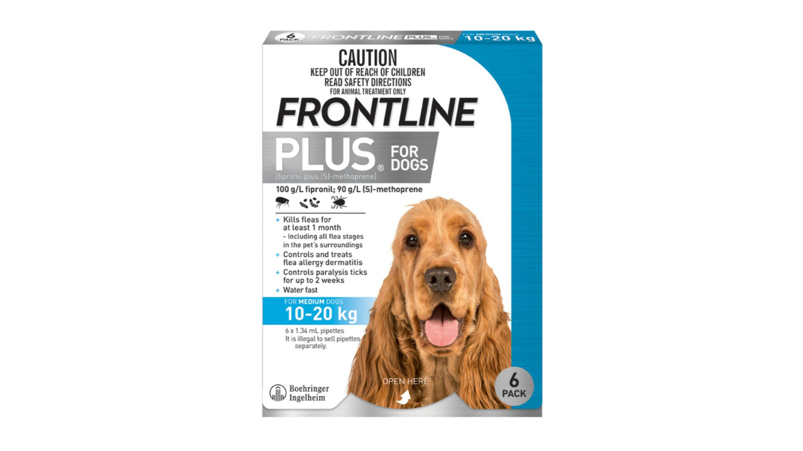 Frontline Plus WFPDM6 Pack of 6 10-20kg Dogs Flea and Tick Treatment - Blue