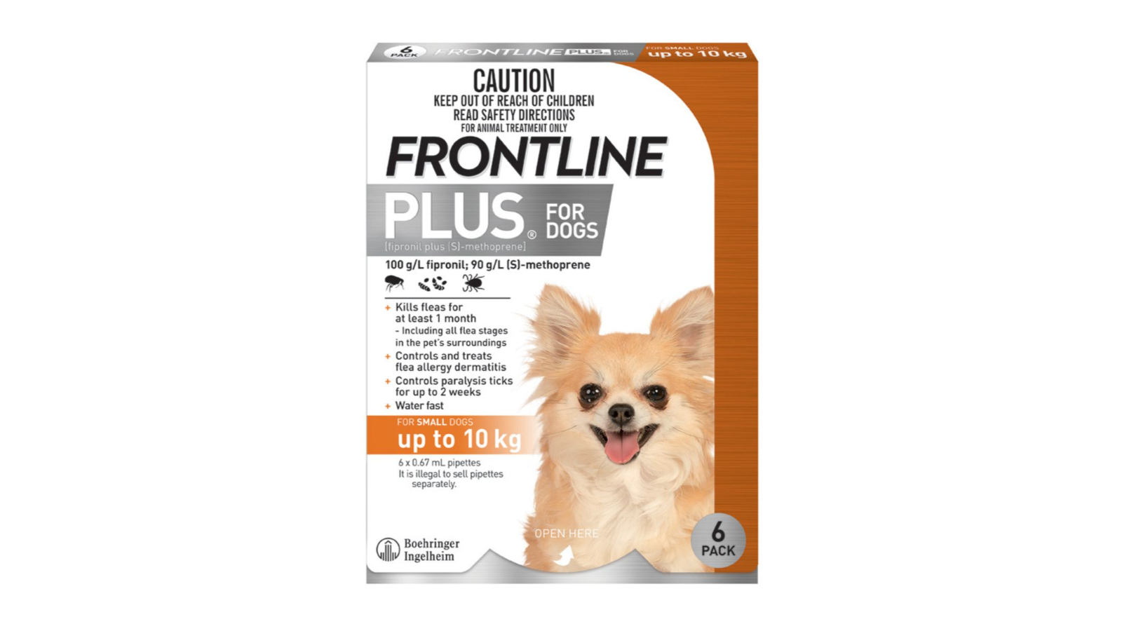 Frontline Plus WFPDS6 Pack of 6 0-10kg Dogs Flea and Tick Treatment - Orange
